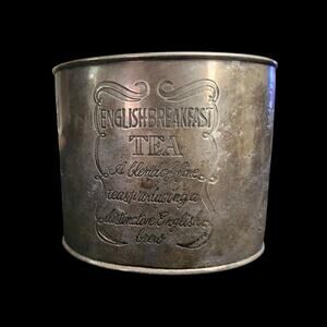 Vintage Metal Tea Canister English Breakfast Storage Tin Container Kitchen Decor